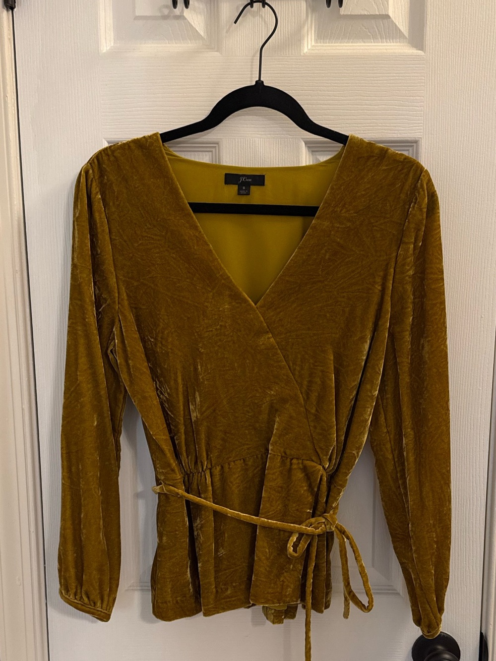 J. Crew Velvet Wrap Blouse in Mustard Yellow